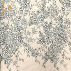 Γκρίζο τρισδιάστατο διακοσμημένο με χάντρες ύφασμα κεντητικής δαντελλών του Tulle για το νυφικό φόρεμα