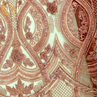 Ρόδινη τρισδιάστατη διακοσμημένη με χάντρες δαντέλλα τσεκιών υφάσματος κεντητικής για το φόρεμα γυναικών