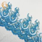 Πανέμορφη διακόσμηση περιποίησης δαντελλών μόδας ιματισμού μπλε μήκος 1 υάρδας με τις πέτρες