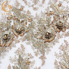 Διακοσμημένο με χάντρες ύφασμα 135cm δαντελλών γαμήλιων φορεμάτων χειροποίητη κεντητική πλάτους 1 υάρδα