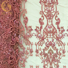 Ρόδινο διακοσμημένο με χάντρες ύφασμα δαντελλών cOem για το ένδυμα φορεμάτων βραδιού
