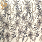 Βαρύ χειροποίητο ύφασμα δαντελλών κεντητικής γκρίζο διακοσμημένο με χάντρες στο πλέγμα πολυεστέρα