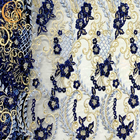 Μπλε τρισδιάστατο ύφασμα δαντελλών Applique κεντητικής ODM για τα φορέματα επιδείξεων μόδας