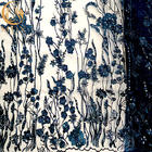 Μπλε ναυτικό τρισδιάστατο Floral ύφασμα δαντελλών κεντητικής για το φόρεμα κόμματος βραδιού