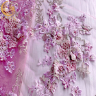 Τρισδιάστατο ύφασμα δαντελλών λουλουδιών φορεμάτων παράνυμφων με τις χάντρες που κεντιούνται