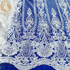 Γαλλικό ύφασμα δαντελλών τσεκιών ακολουθίας άσπρο νυφικό για το γαμήλιο φόρεμα