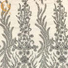 Γκρίζο βαρύ χειροποίητο διακοσμημένο με χάντρες ύφασμα δαντελλών για τα φορέματα επιδείξεων μόδας